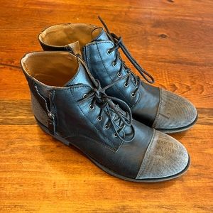 Black leather Portofino zip up booties, brand new, never worn, women’s size 41.